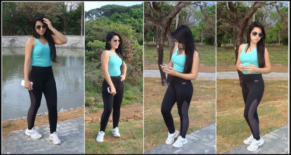 Calça legging com telinha